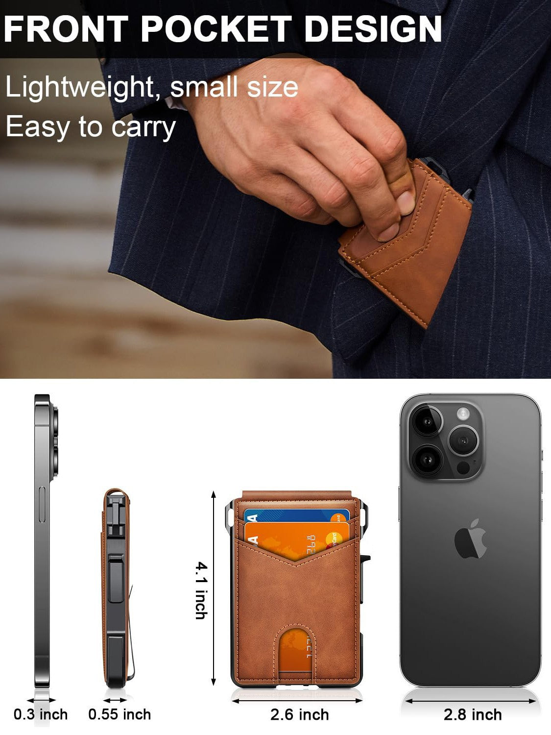 Pop-Up RFID Blocking Carbon Fiber/Leather Wallet