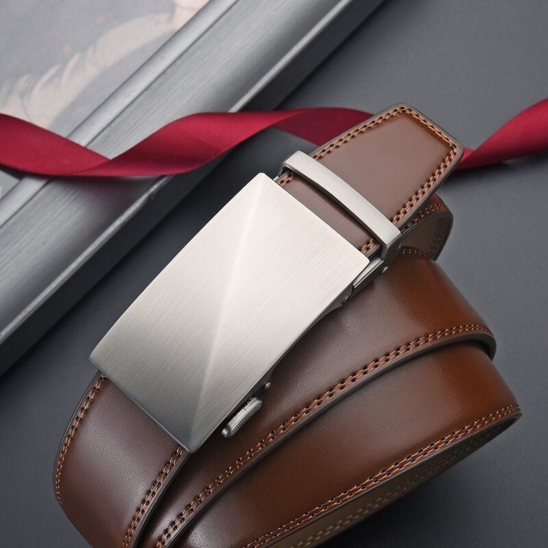 Men's Genuine Leather Automatic Ratcheting Buckle Belt