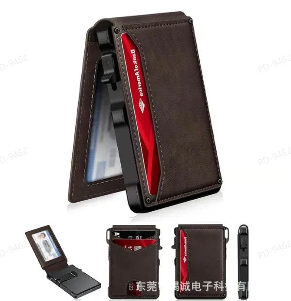 Pop-Up RFID Blocking Carbon Fiber/Leather Wallet