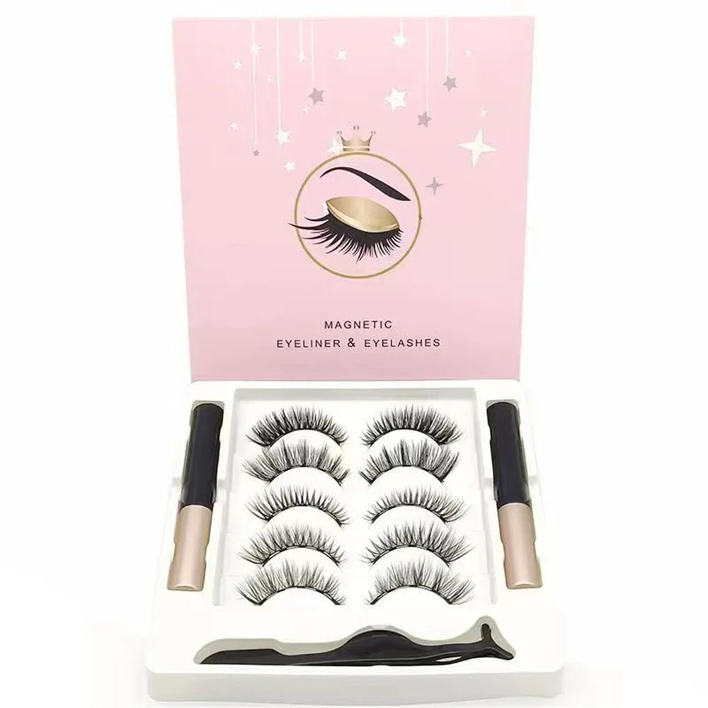 5 Pair Magnetic Lashes, Eyeliner, Tweezers Set