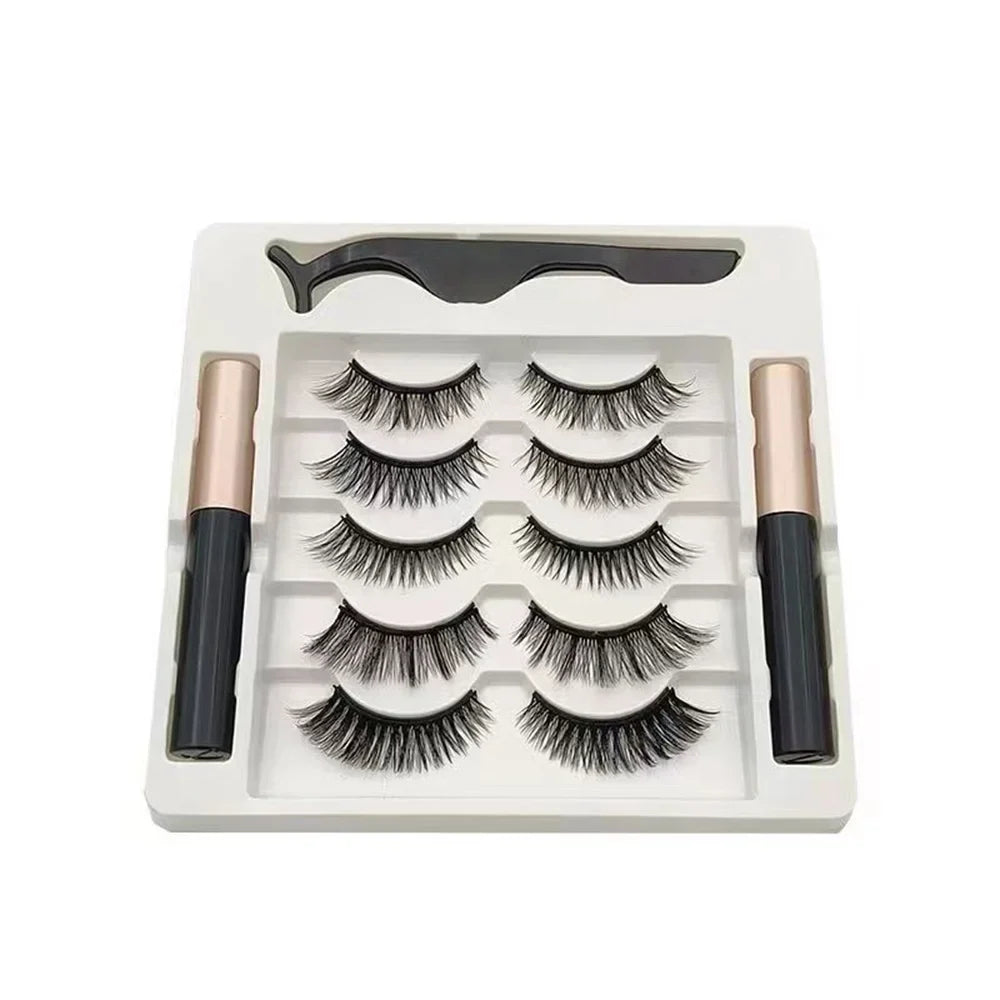 5 Pair Magnetic Lashes, Eyeliner, Tweezers Set