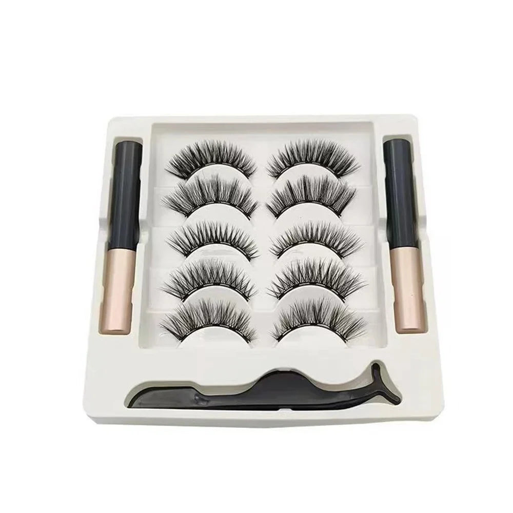 5 Pair Magnetic Lashes, Eyeliner, Tweezers Set