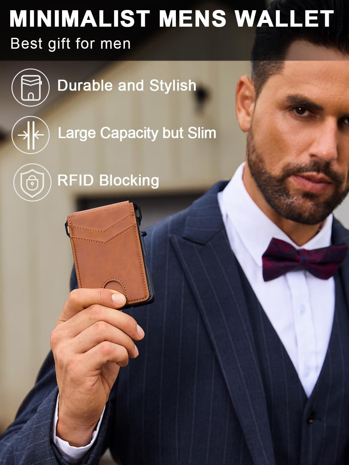 Pop-Up RFID Blocking Carbon Fiber/Leather Wallet