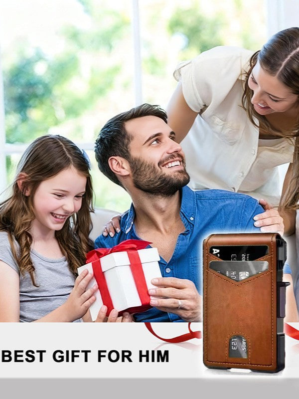 Pop-Up RFID Blocking Carbon Fiber/Leather Wallet