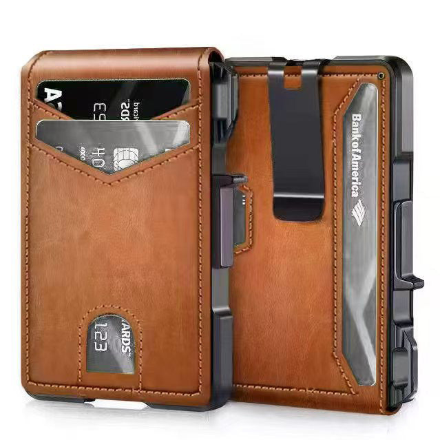 Pop-Up RFID Blocking Carbon Fiber/Leather Wallet