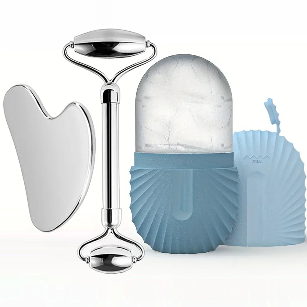 3-in-1 Ice Roller, Gua Sha & Face Mold Set — Sculpt & Glow at Home