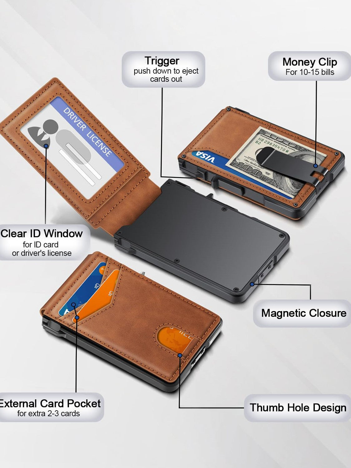 Pop-Up RFID Blocking Carbon Fiber/Leather Wallet