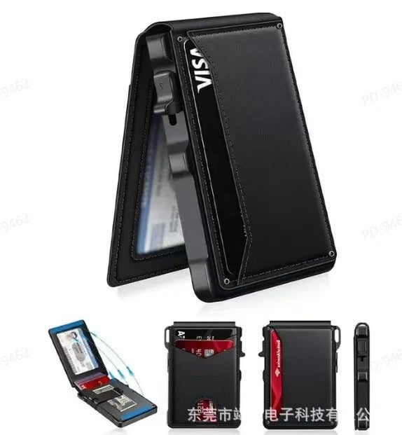 Pop-Up RFID Blocking Carbon Fiber/Leather Wallet