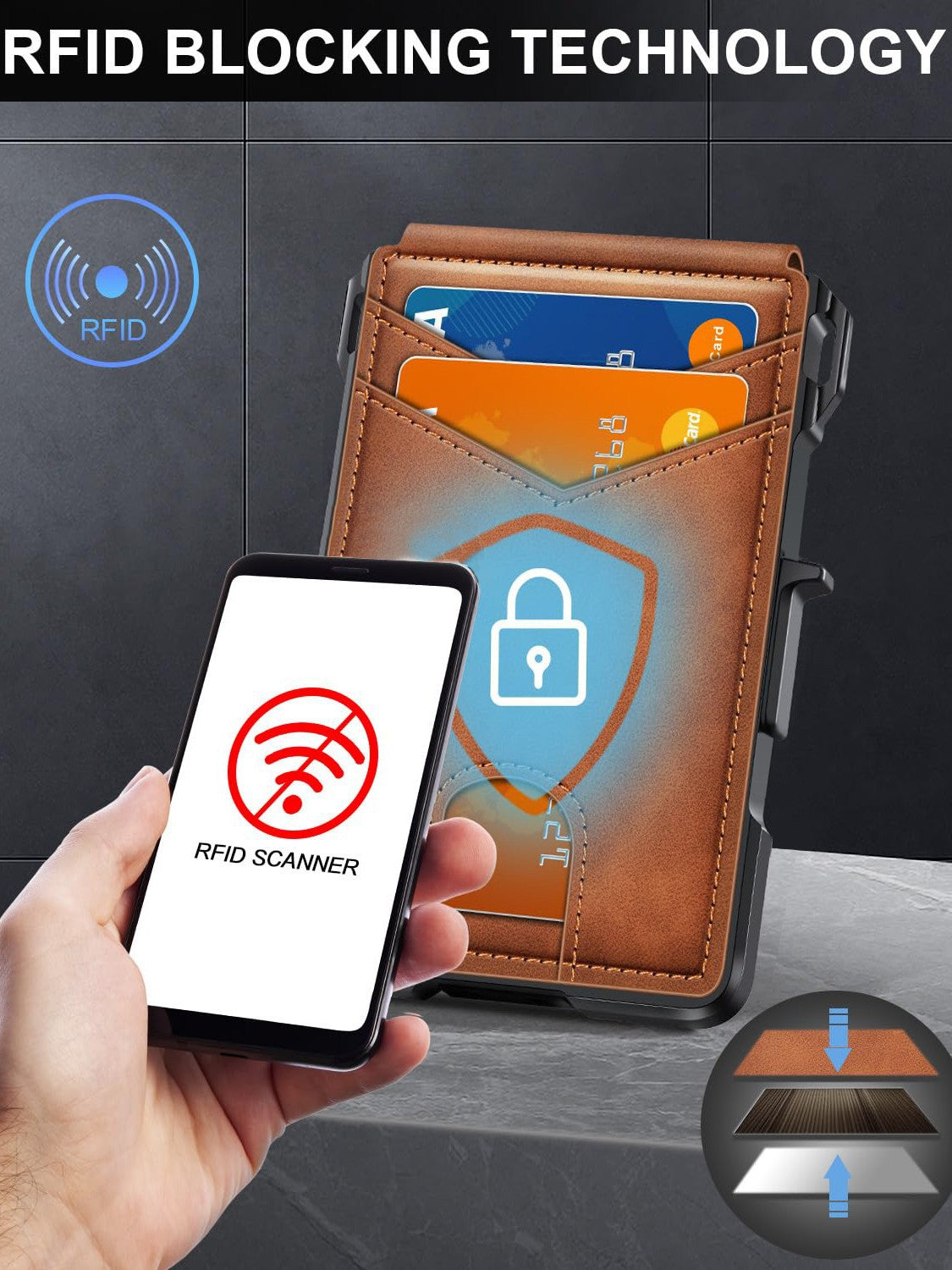 Pop-Up RFID Blocking Carbon Fiber/Leather Wallet